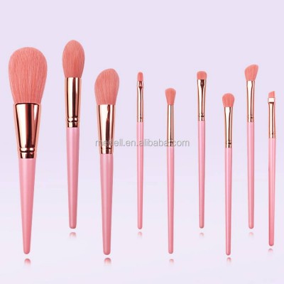 9pcs Candy Pink Color Wood Handle Brush Set Loose Powder Eyeshadow Brush Makeup Brushes Set