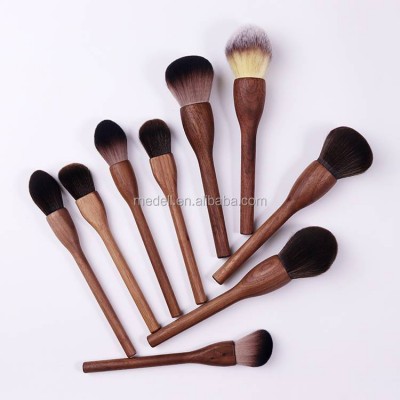 High Quality Professional 9pcs Coffee Wooden Handle Fan Brush Eyeshadow Foundation Brush Makeup Brushes Set